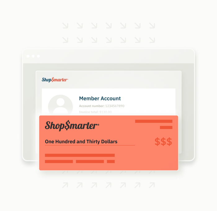 ShopSmarter platform mockup with a check